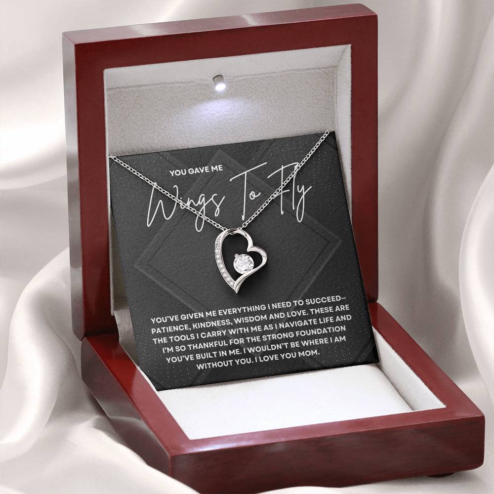 To My Mom Heart Necklace | Wings to Fly Message Card Jewelry Gift for Mother’s Day