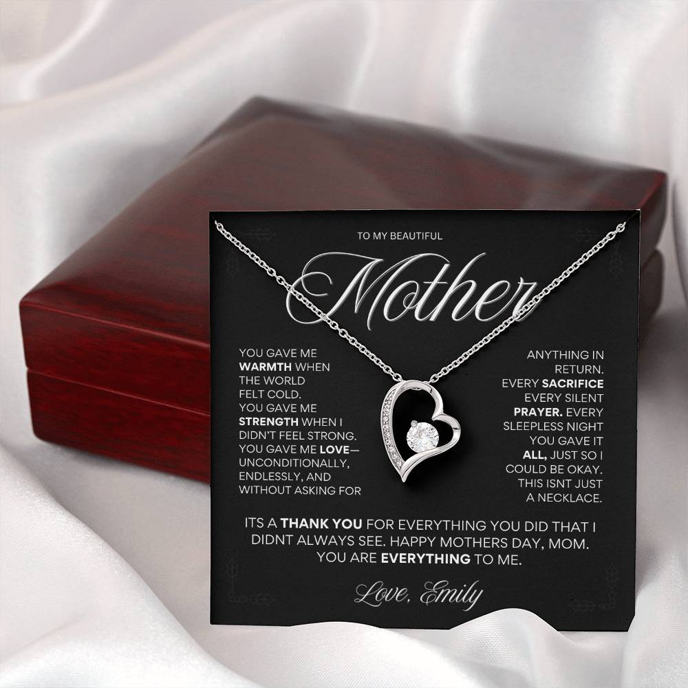 To My Beautiful Mother - “You Are Everything to Me” Heart Necklace Gift for Mom