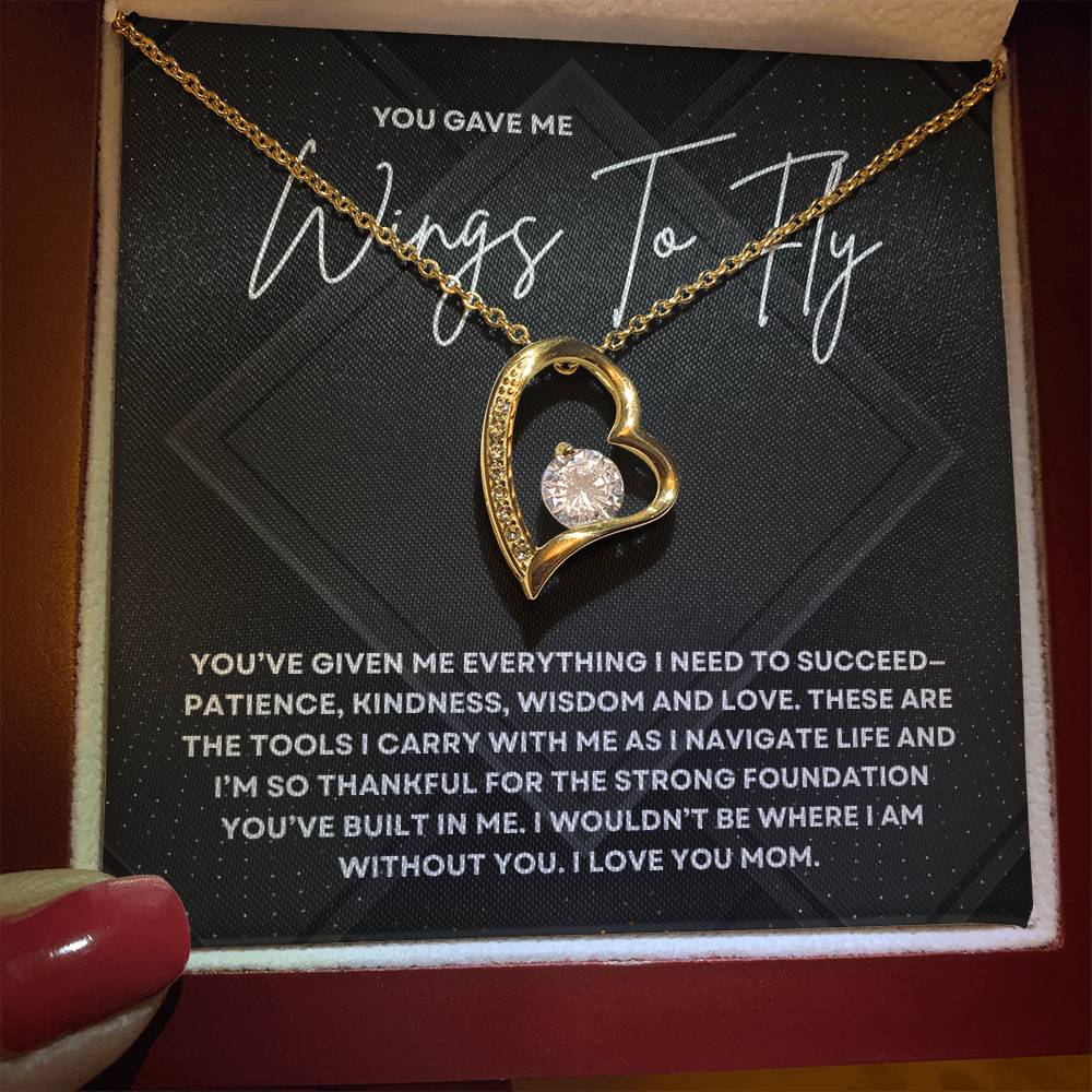 To My Mom Heart Necklace | Wings to Fly Message Card Jewelry Gift for Mother’s Day