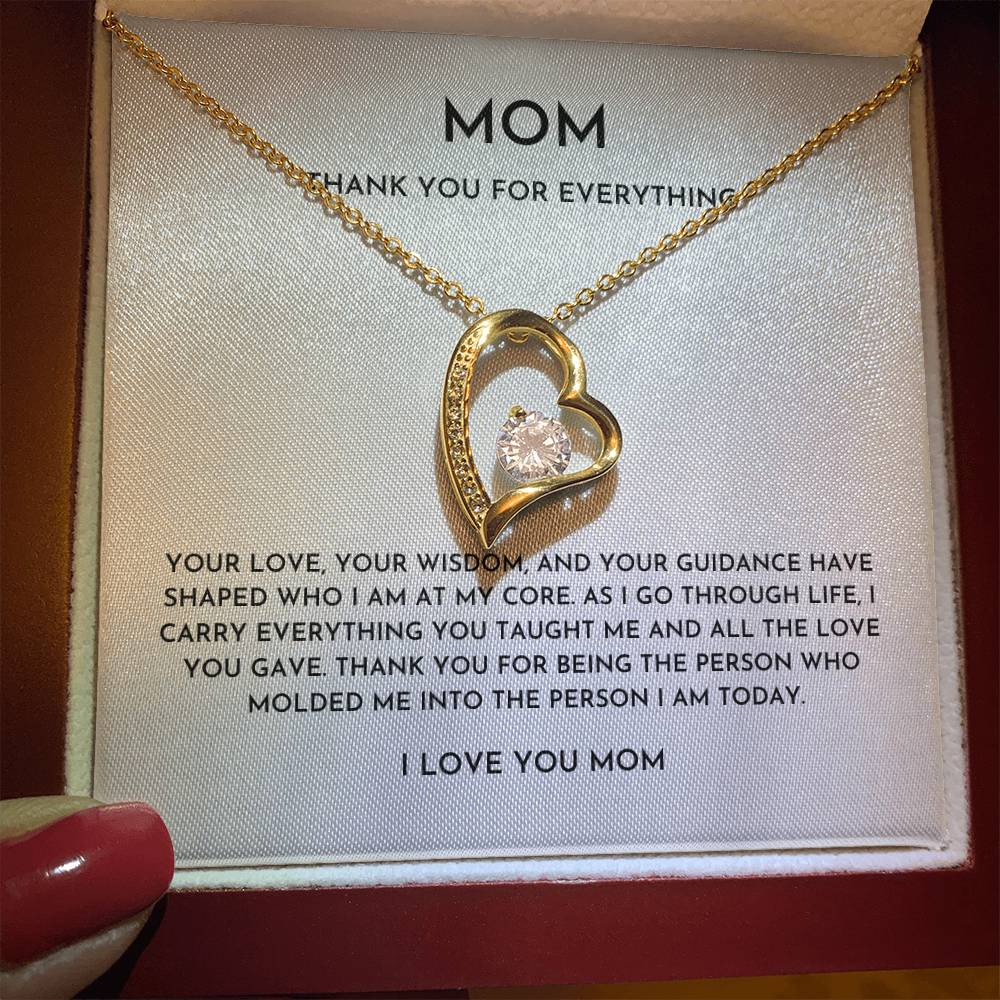 Thank You Mom Heart Necklace Gift | Appreciation Jewelry for Mother from Daughter or Son