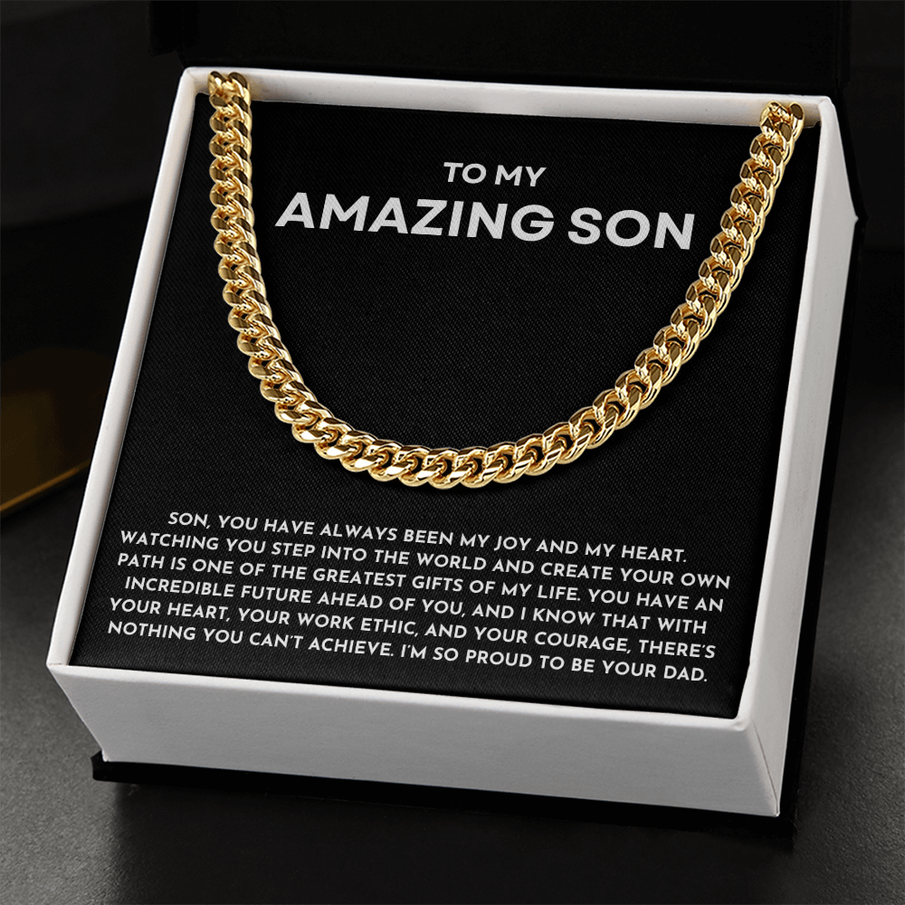 To My Amazing Son Gold Cuban Link Chain | Birthday, Graduation, Christmas, or Just Because Keepsake