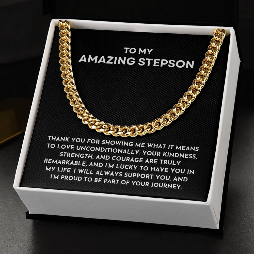 To My Amazing Stepson Cuban Link Chain | Heartfelt Birthday, Christmas, or Bonus Son Keepsake