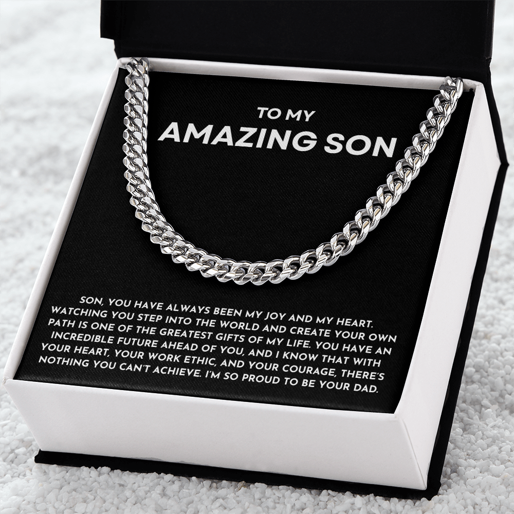 To My Amazing Son Gold Cuban Link Chain | Birthday, Graduation, Christmas, or Just Because Keepsake