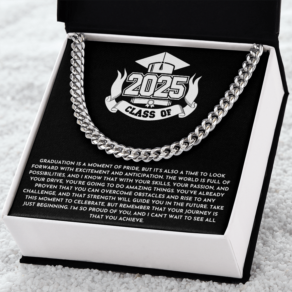 Graduation 2025 Cuban Link Chain – "The World Is Full of Possibilities" Gift for Him