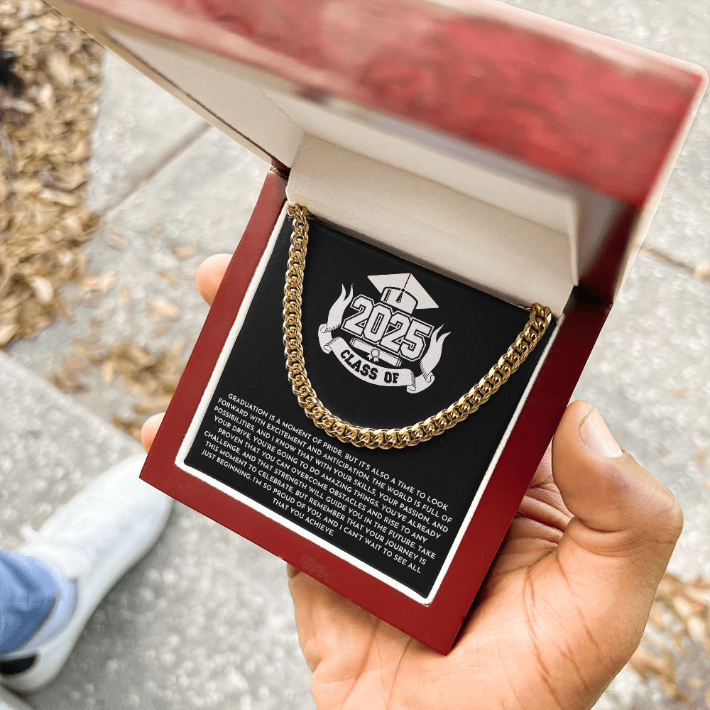 Graduation 2025 Cuban Link Chain – "The World Is Full of Possibilities" Gift for Him