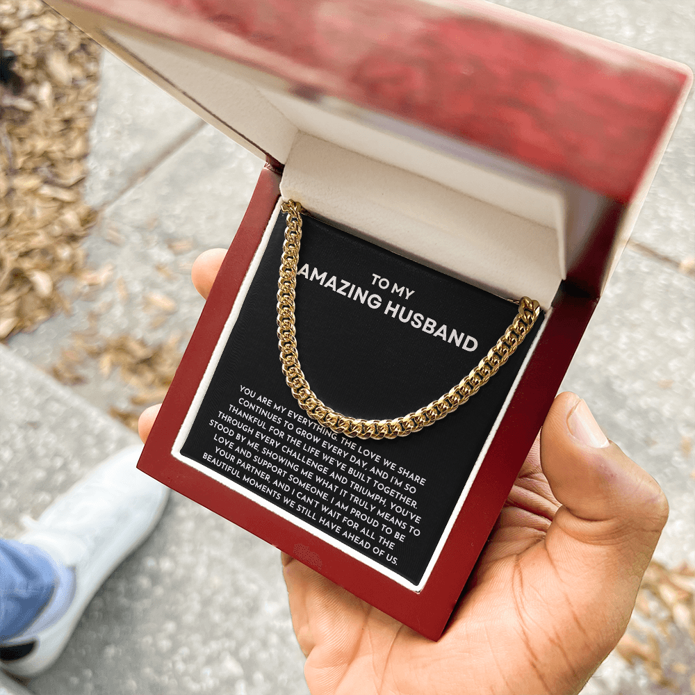 To My Amazing Husband Cuban Link Chain Necklace | Birthday, Anniversary, or Valentine's Day Jewelry for Him