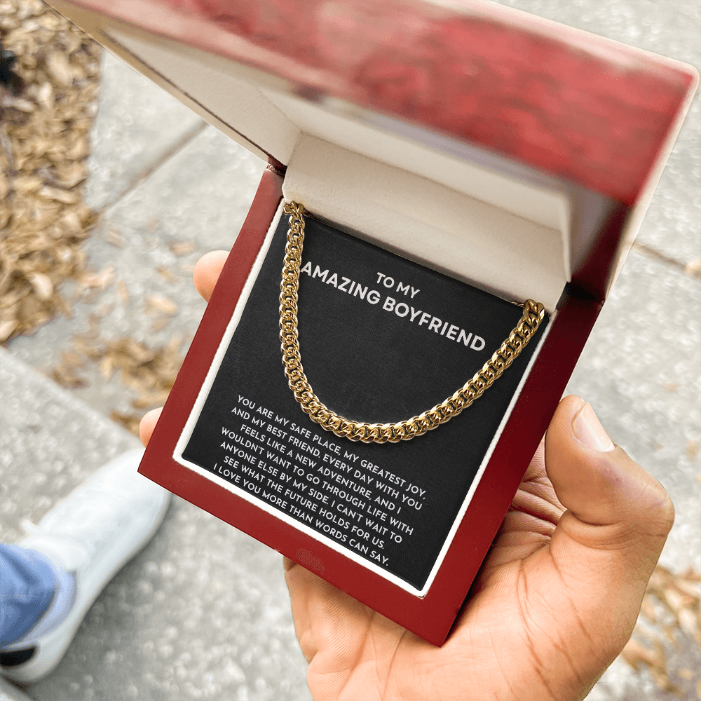 To My Amazing Boyfriend Cuban Link Chain Necklace | Anniversary, Birthday, Valentine's Day Present for Him