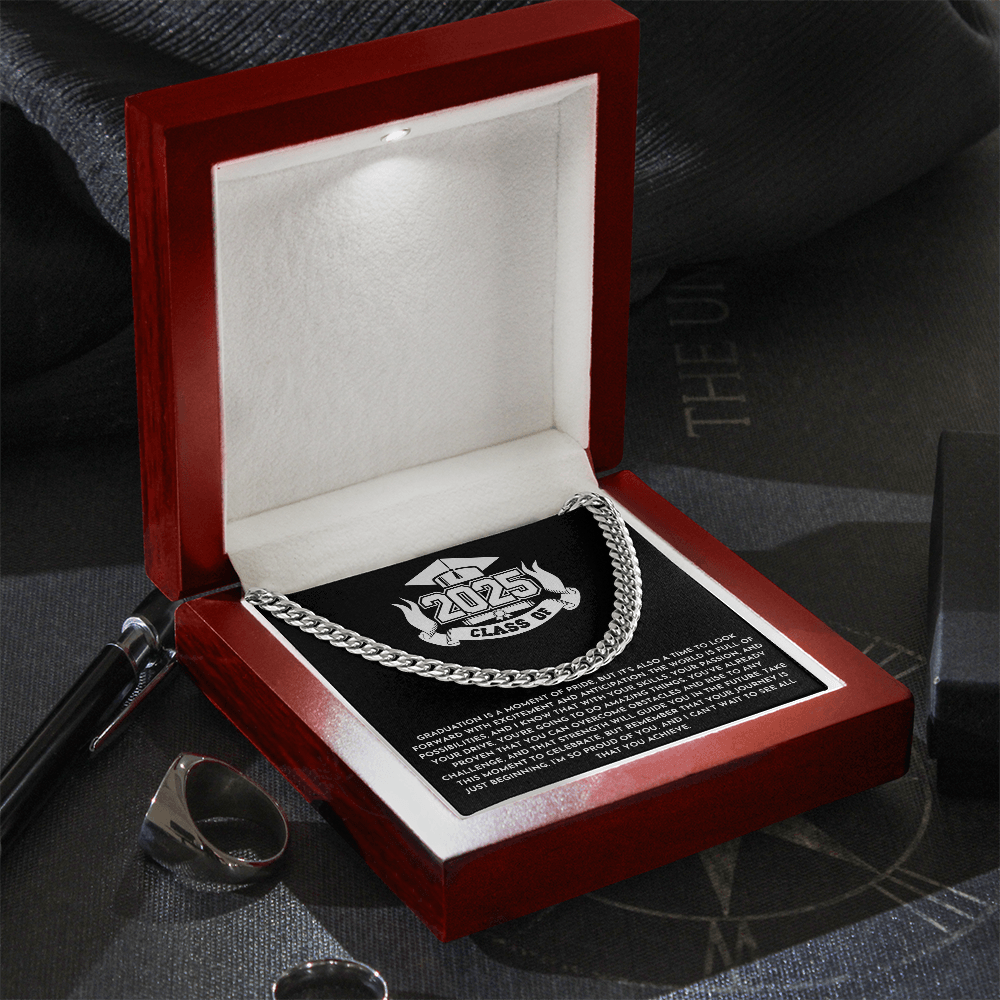 Graduation 2025 Cuban Link Chain – "The World Is Full of Possibilities" Gift for Him