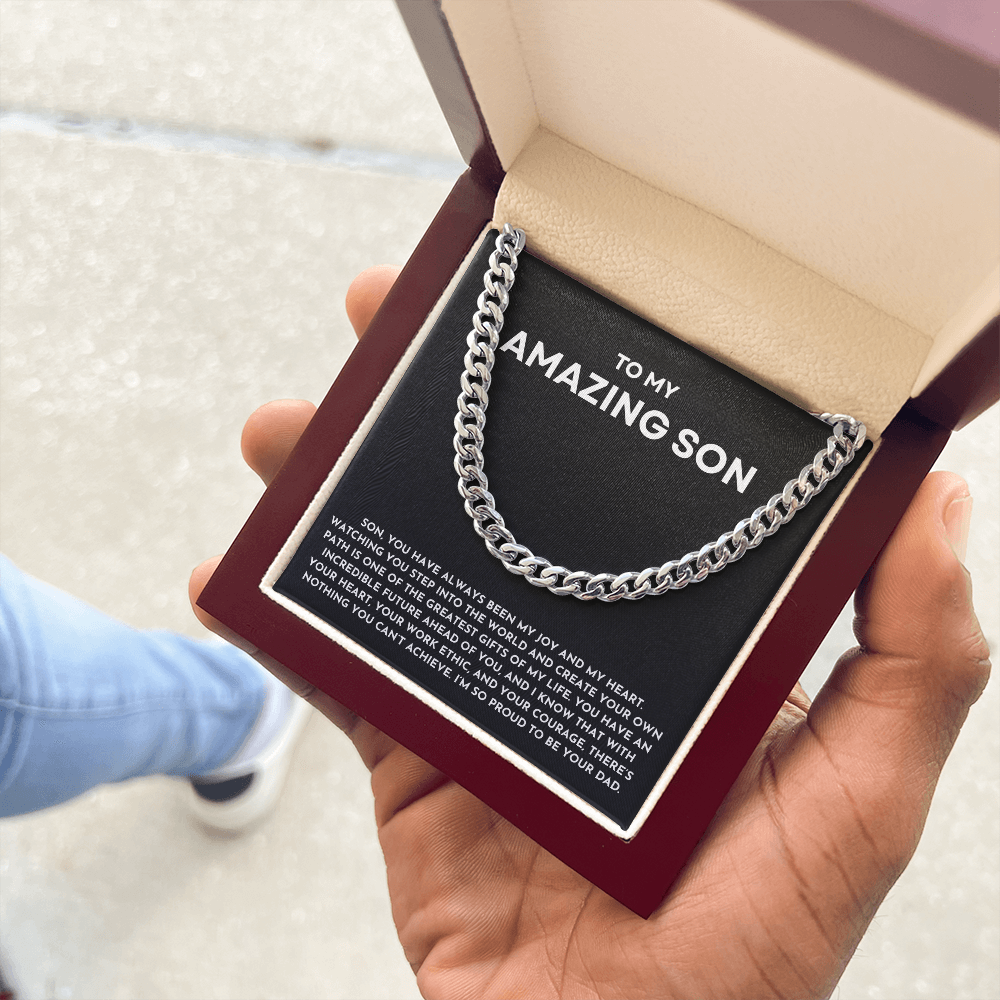 To My Amazing Son Gold Cuban Link Chain | Birthday, Graduation, Christmas, or Just Because Keepsake