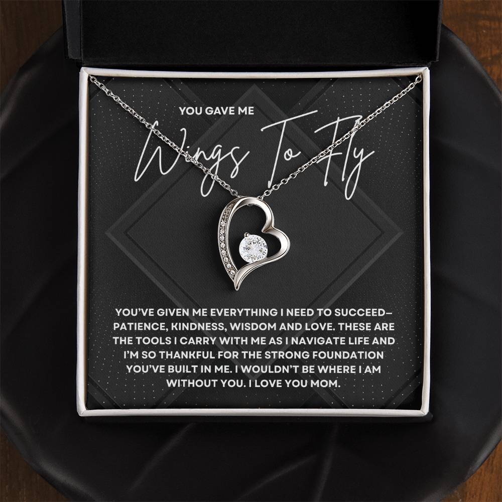 To My Mom Heart Necklace | Wings to Fly Message Card Jewelry Gift for Mother’s Day