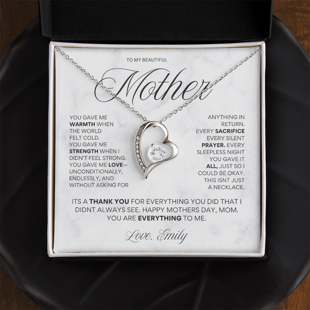 To My Beautiful Mother - “You Are Everything to Me” Heart Necklace Gift for Mom