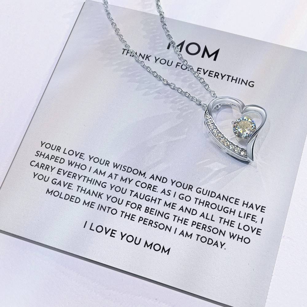 Thank You Mom Heart Necklace Gift | Appreciation Jewelry for Mother from Daughter or Son
