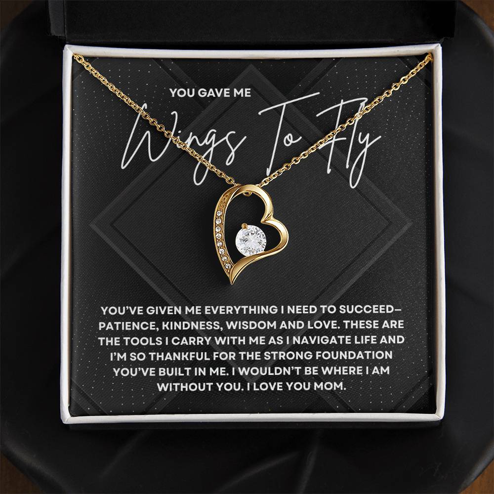 To My Mom Heart Necklace | Wings to Fly Message Card Jewelry Gift for Mother’s Day