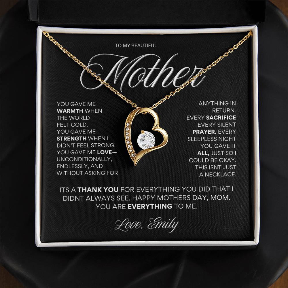 To My Beautiful Mother - “You Are Everything to Me” Heart Necklace Gift for Mom