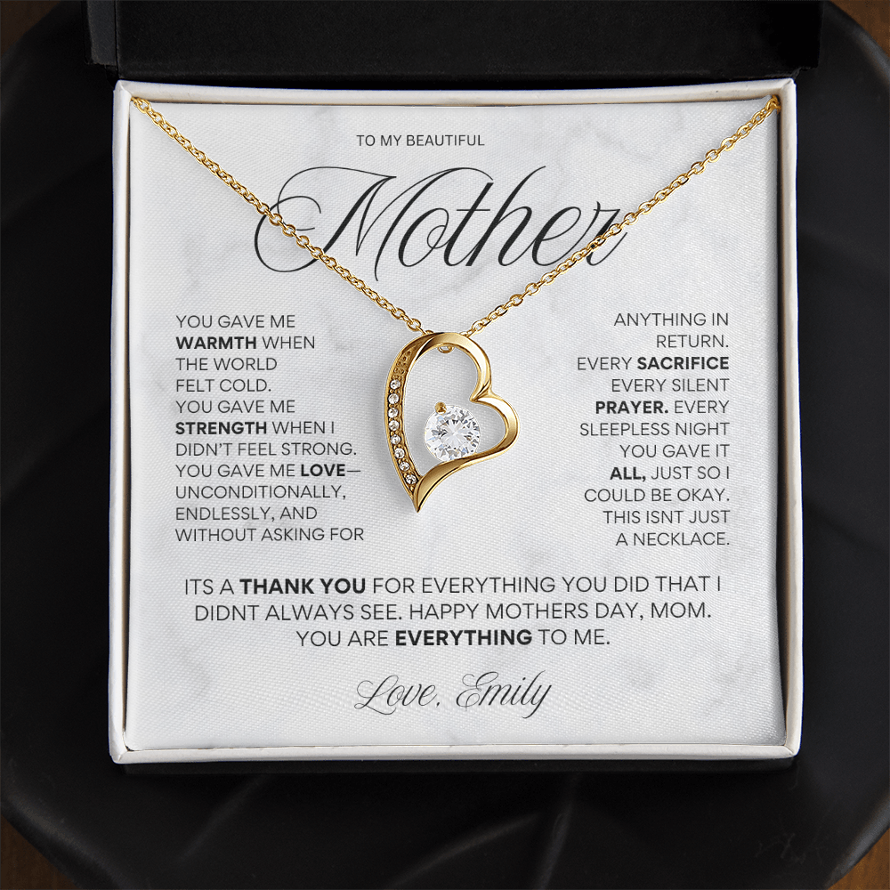 To My Beautiful Mother - “You Are Everything to Me” Heart Necklace Gift for Mom