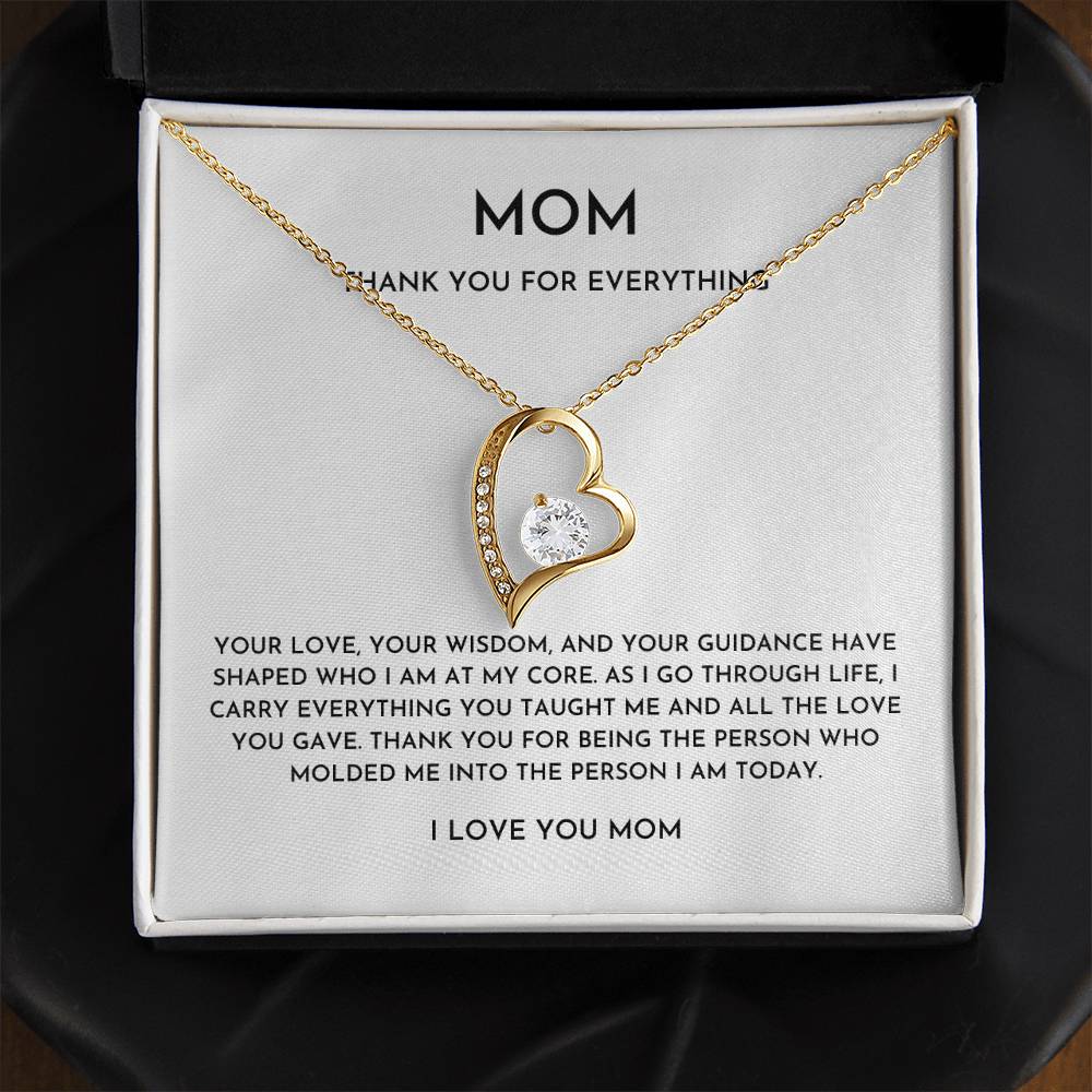 Thank You Mom Heart Necklace Gift | Appreciation Jewelry for Mother from Daughter or Son