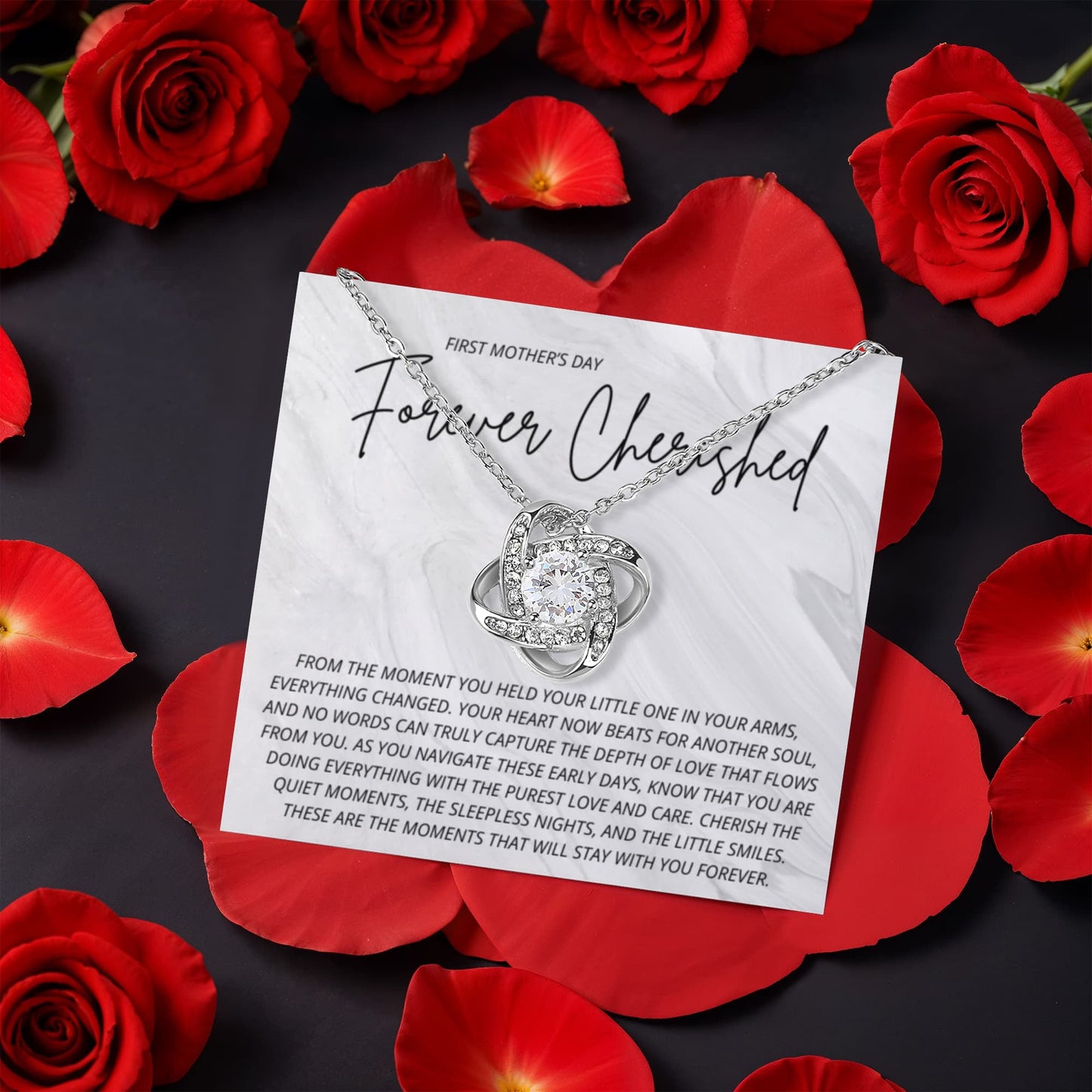 First Mother's Day, Forever Cherished Necklace | New Mom Jewelry for Birthday, Christmas, or Mother’s Day