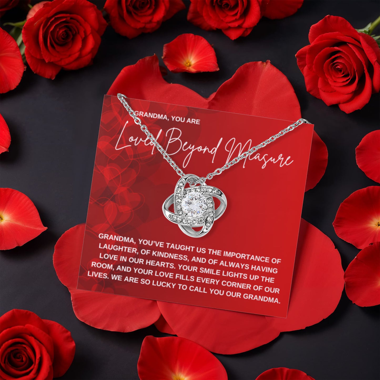 Grandma, You Are Loved Beyond Measure Necklace- Rotating Rose Box