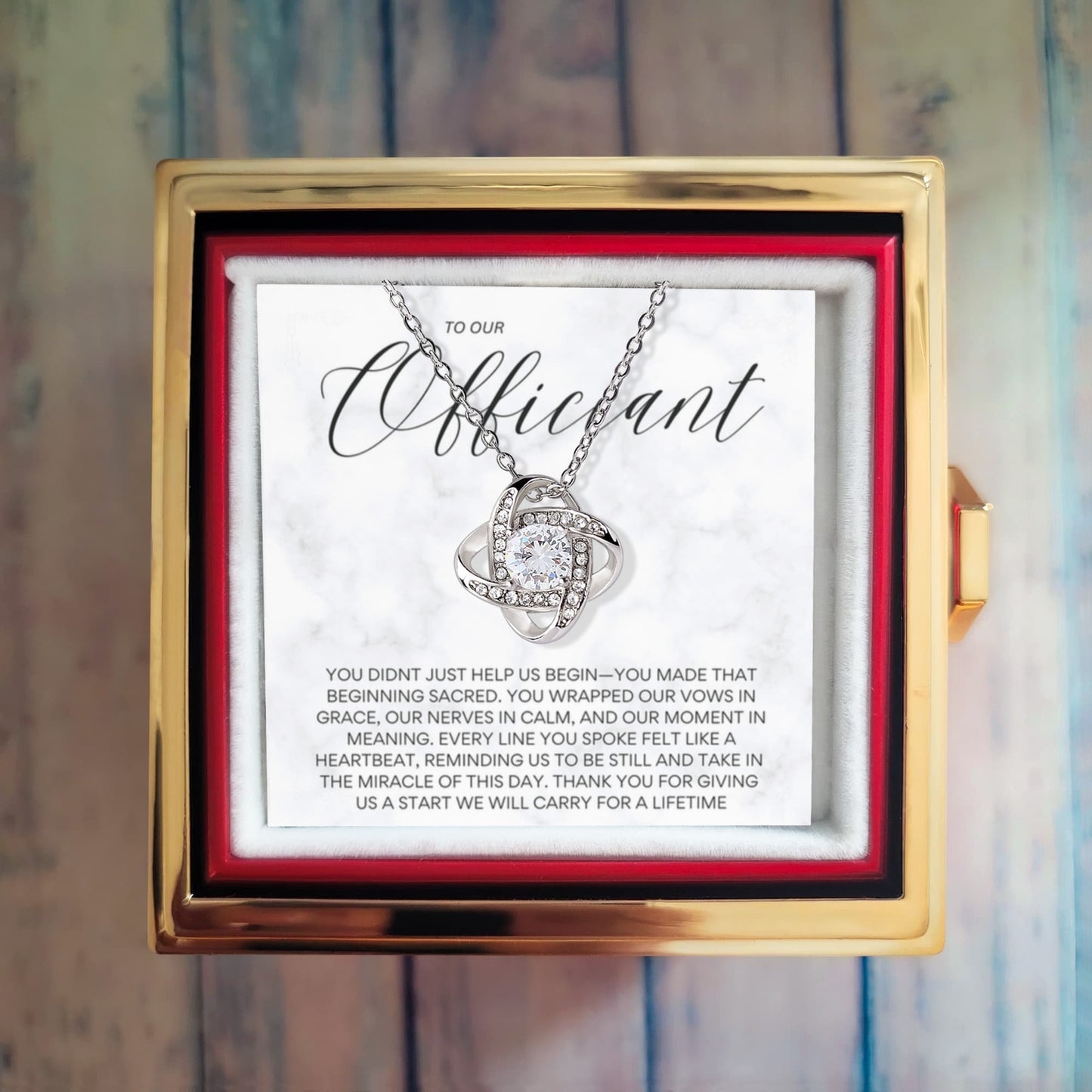 Wedding Officiant Necklace Gift | Sacred Thank You with Message Card