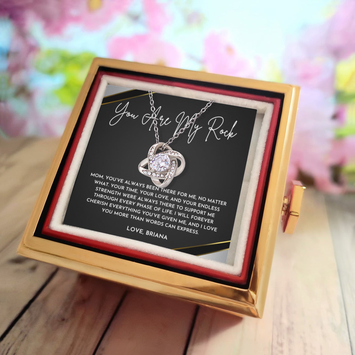 Mom, You Are My Rock Necklace- Rotating Rose Box
