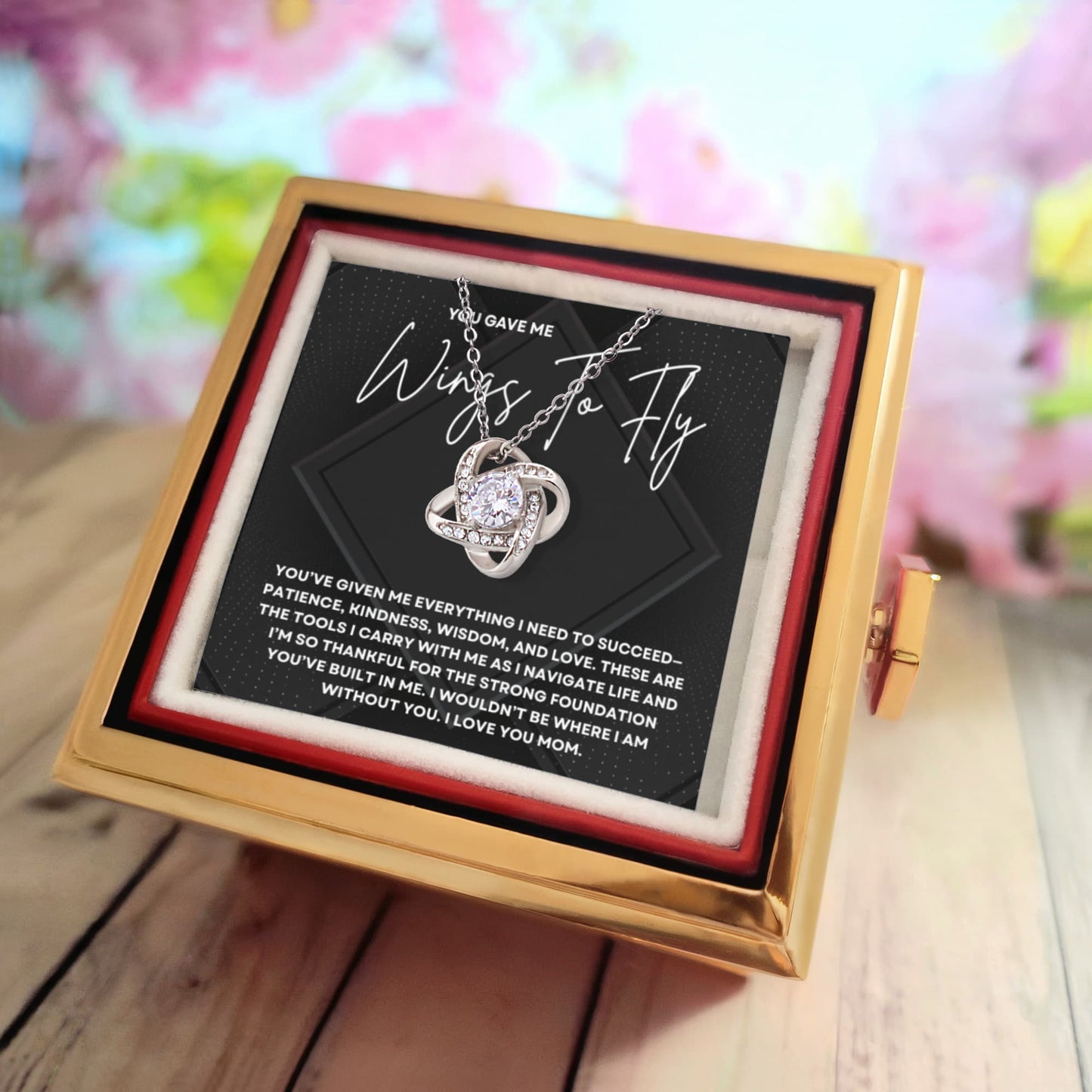 You Gave Me Wings To Fly Necklace - Rotating Rose Box