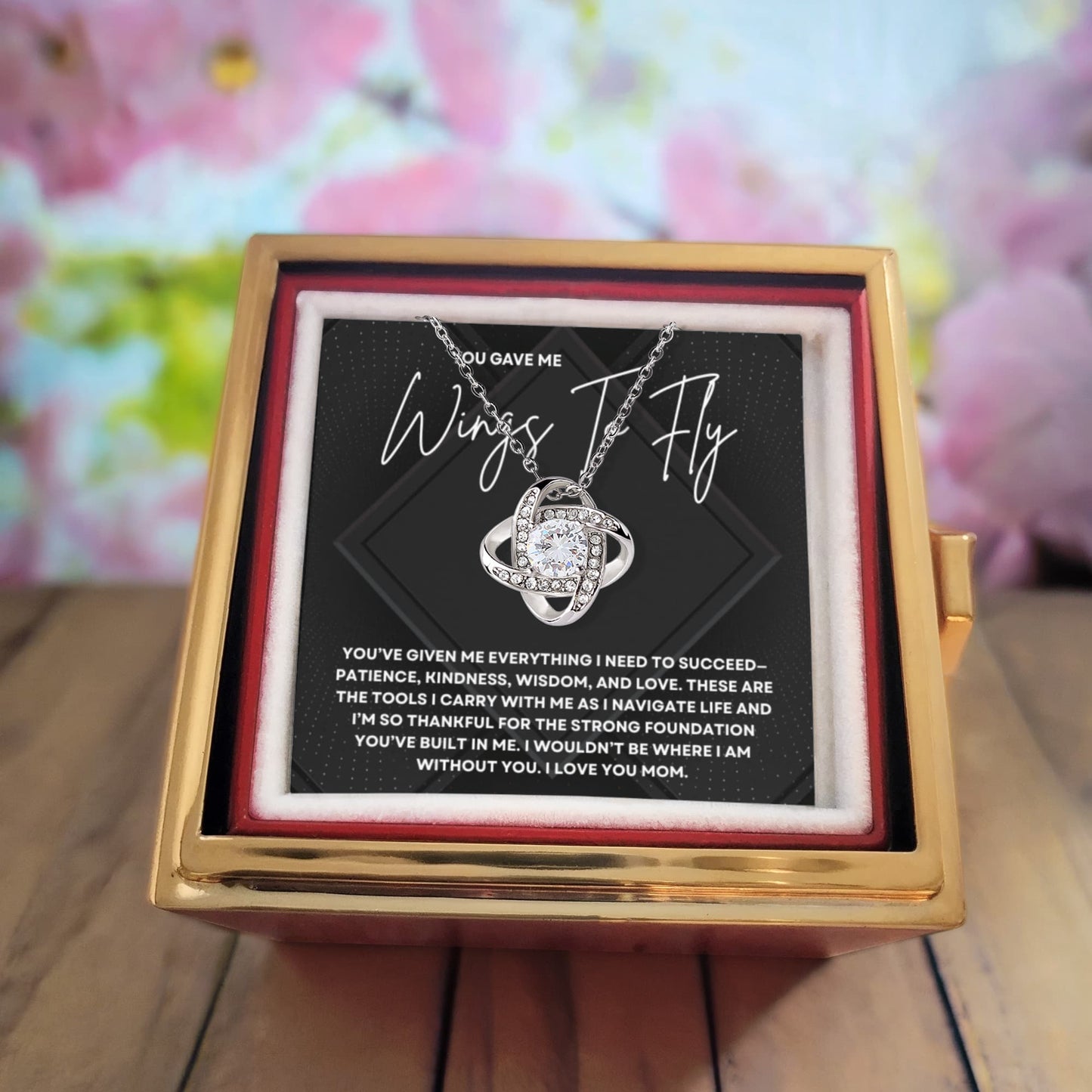 You Gave Me Wings To Fly Necklace - Rotating Rose Box