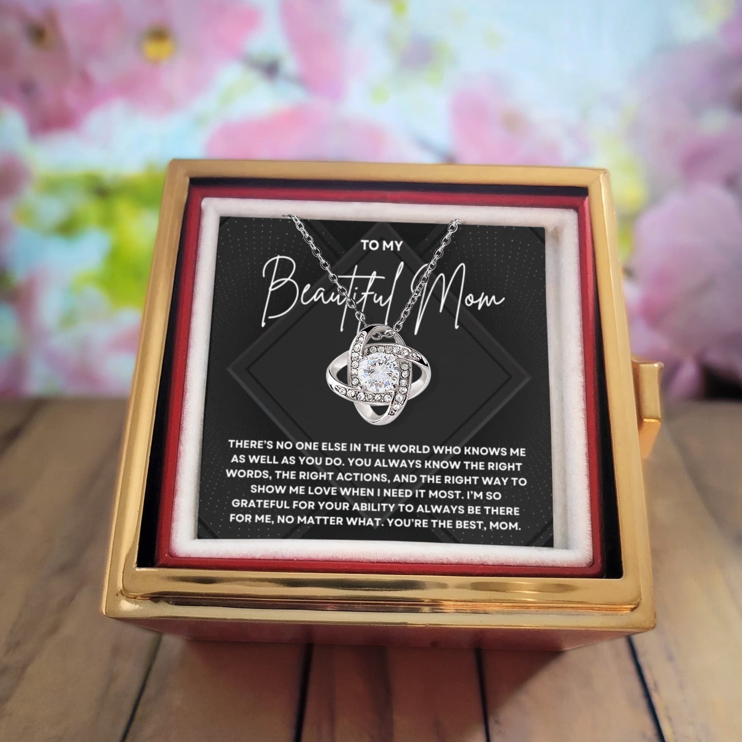 To My Beautiful Mom Necklace - Rotating Rose Gift Box
