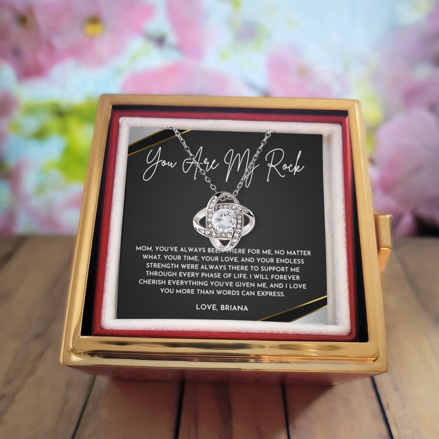 Mom, You Are My Rock Necklace- Rotating Rose Box