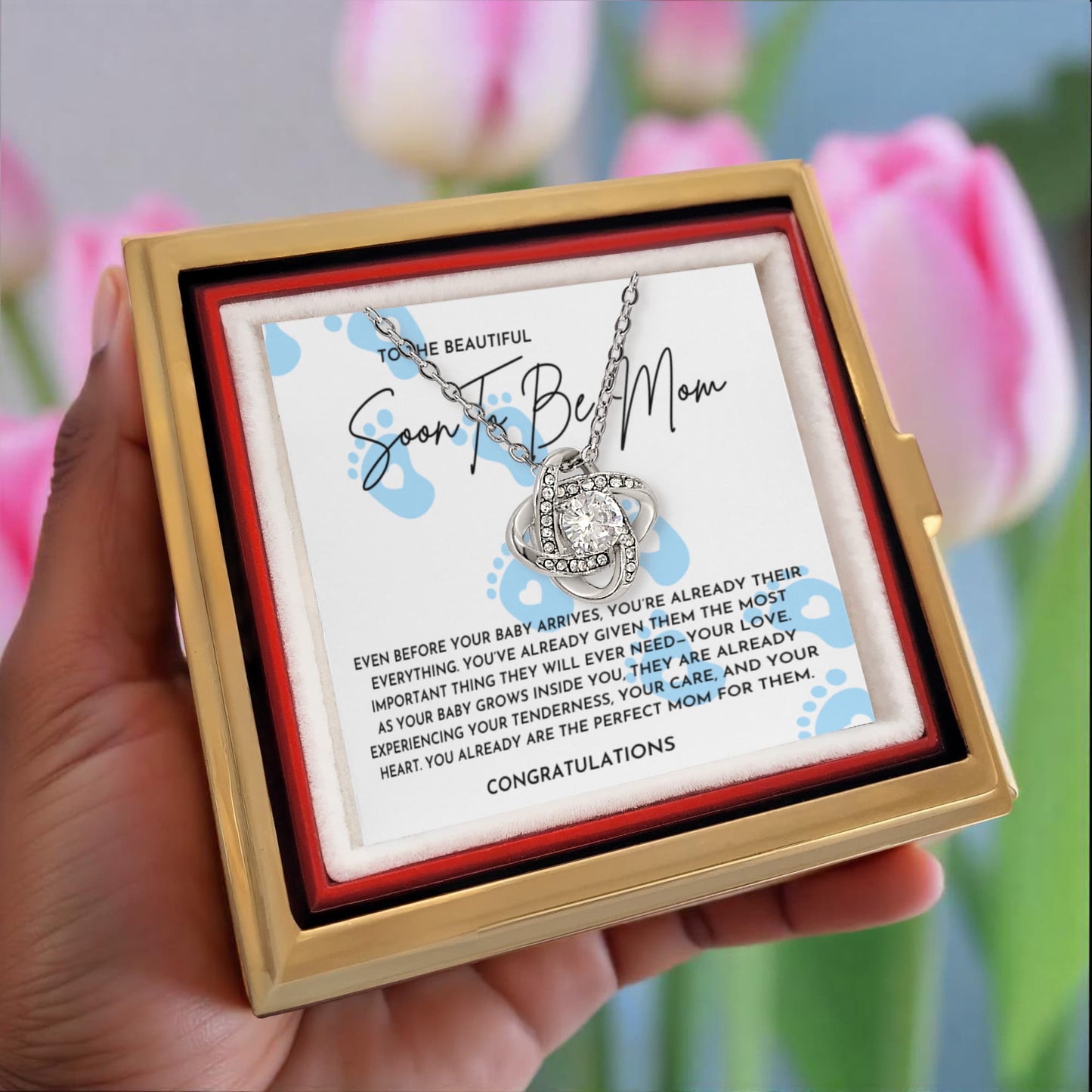 To The Beautiful Soon To Be Mom Necklace- Rotating Rose Box