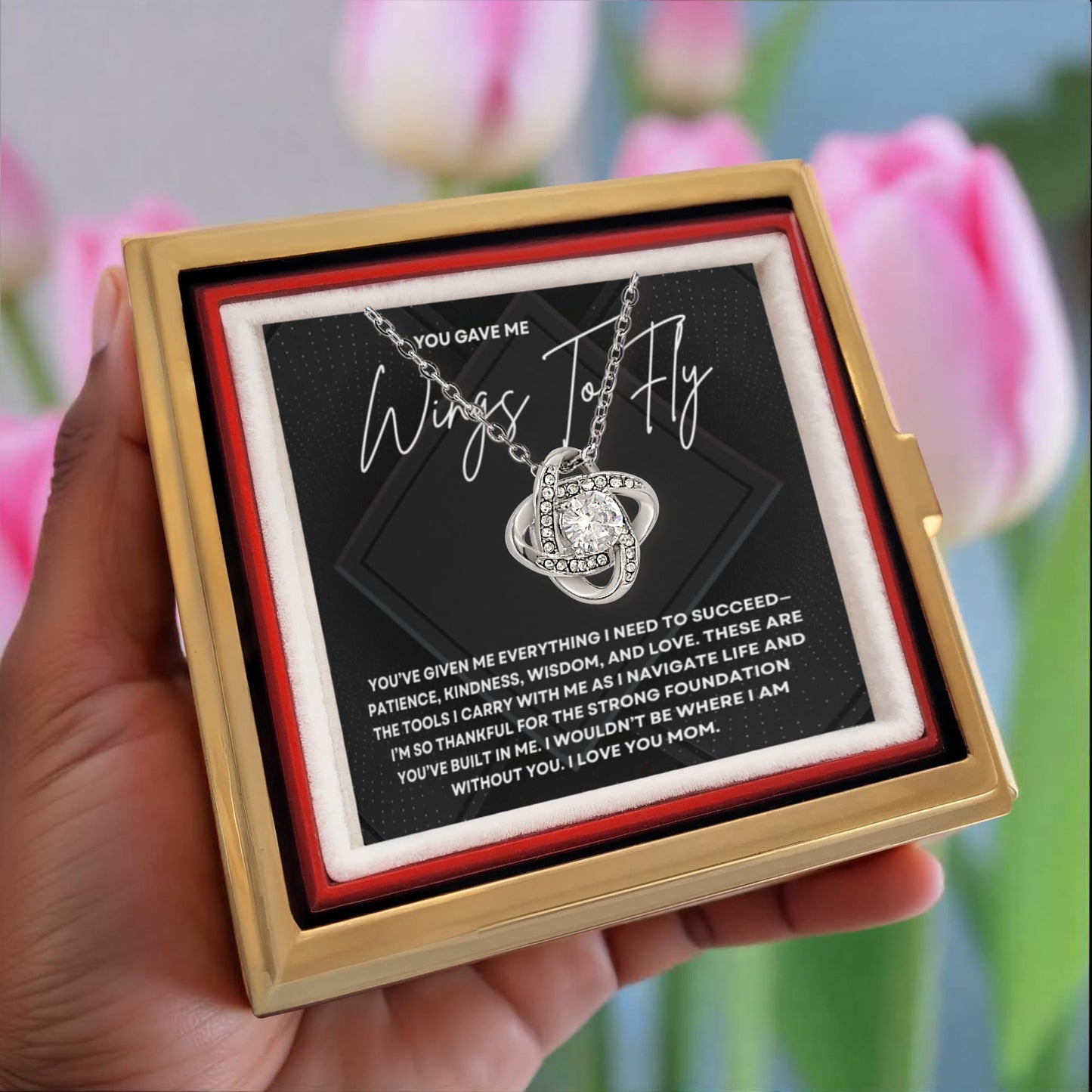You Gave Me Wings To Fly Necklace - Rotating Rose Box