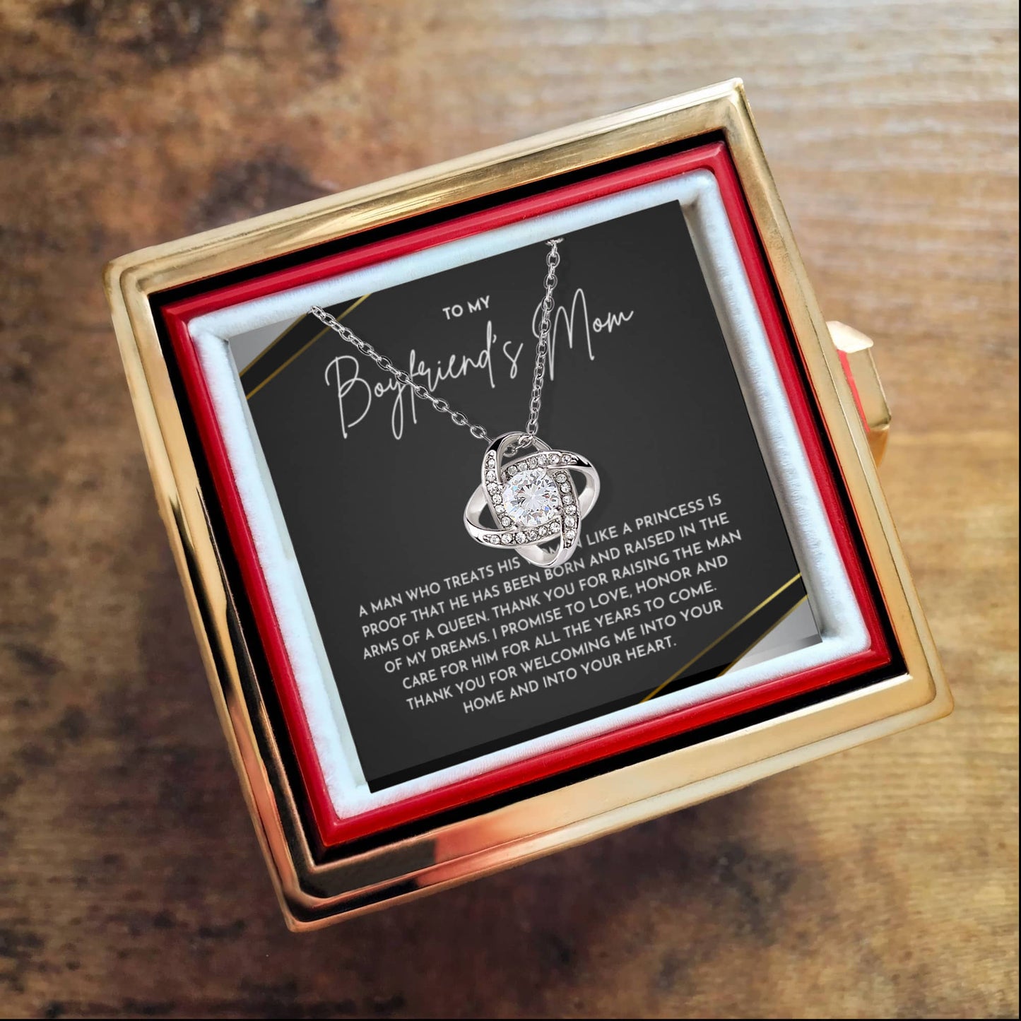 To My Boyfriend’s Mom | Love Knot Necklace Gift with Heartfelt Message from Girlfriend