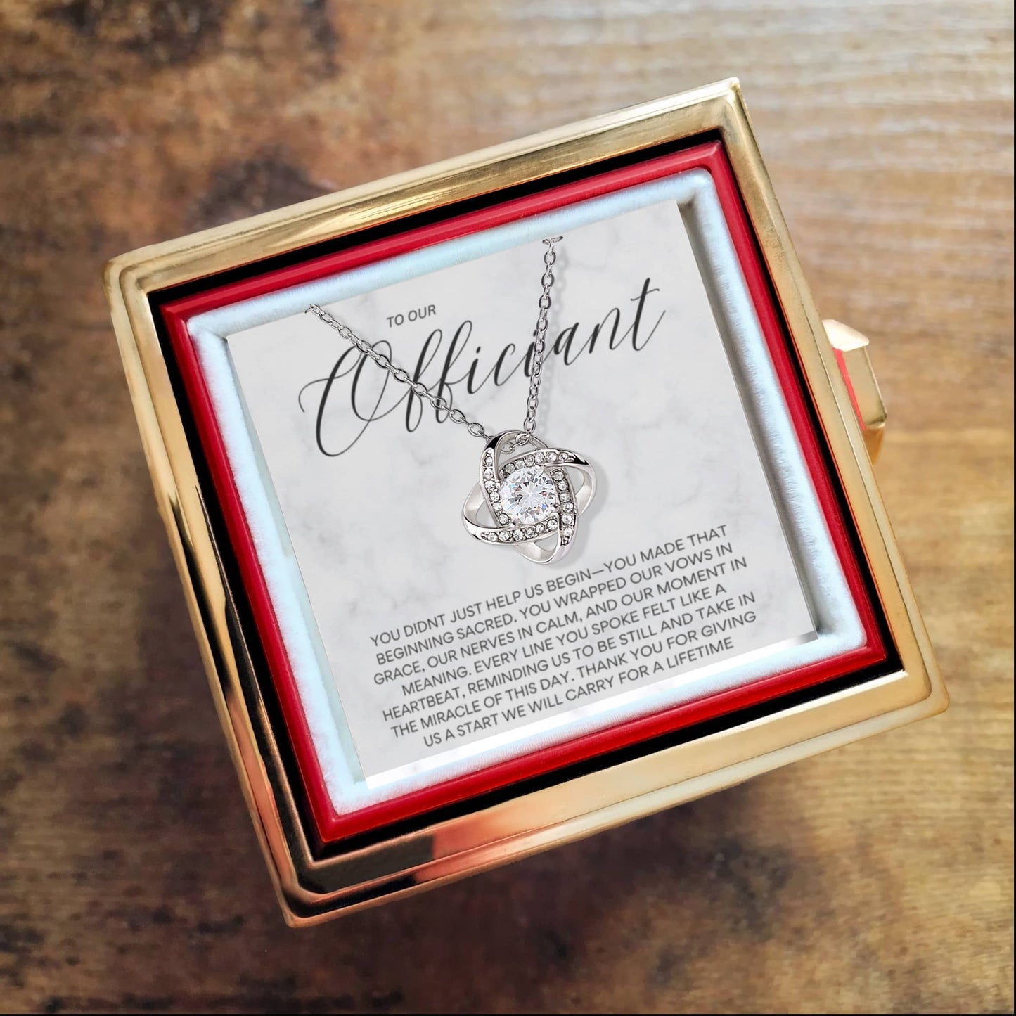 Wedding Officiant Necklace Gift | Sacred Thank You with Message Card