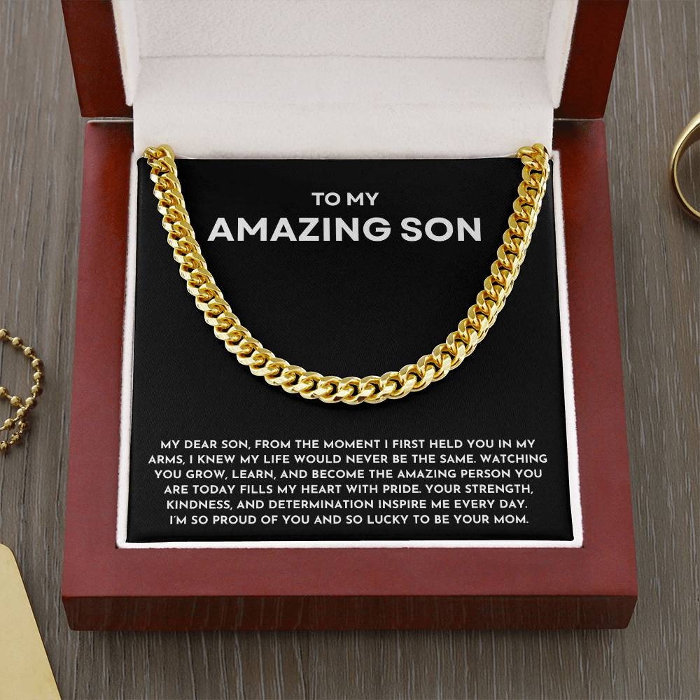To My Amazing Son Gold Cuban Link Chain | Birthday, Graduation, Christmas, or Just Because Keepsake