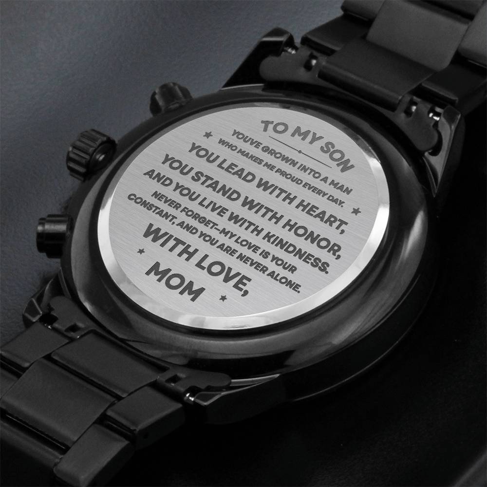 To My Son Engraved Watch from Mom | Keepsake Gift for Birthday, Graduation, or Christmas