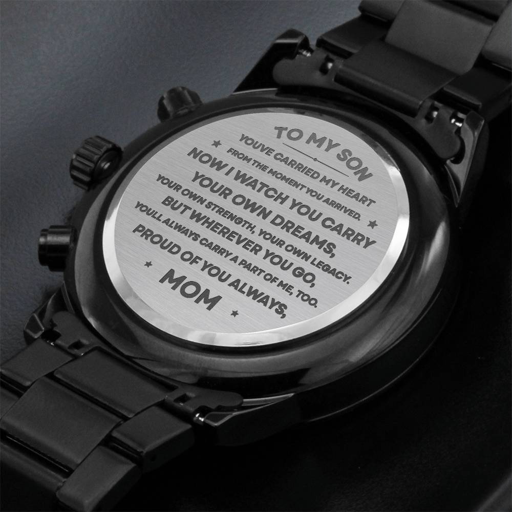 To My Son Engraved Watch from Mom | Keepsake Gift for Birthday, Graduation, or Christmas