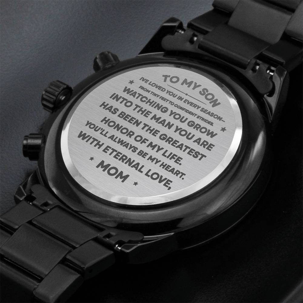 To My Son Engraved Watch from Mom | Keepsake Gift for Birthday, Graduation, or Christmas