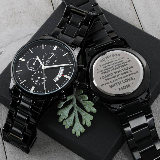 To My Son Engraved Watch from Mom | Keepsake Gift for Birthday, Graduation, or Christmas