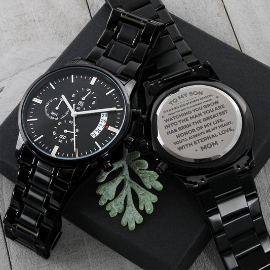 To My Son Engraved Watch from Mom | Keepsake Gift for Birthday, Graduation, or Christmas