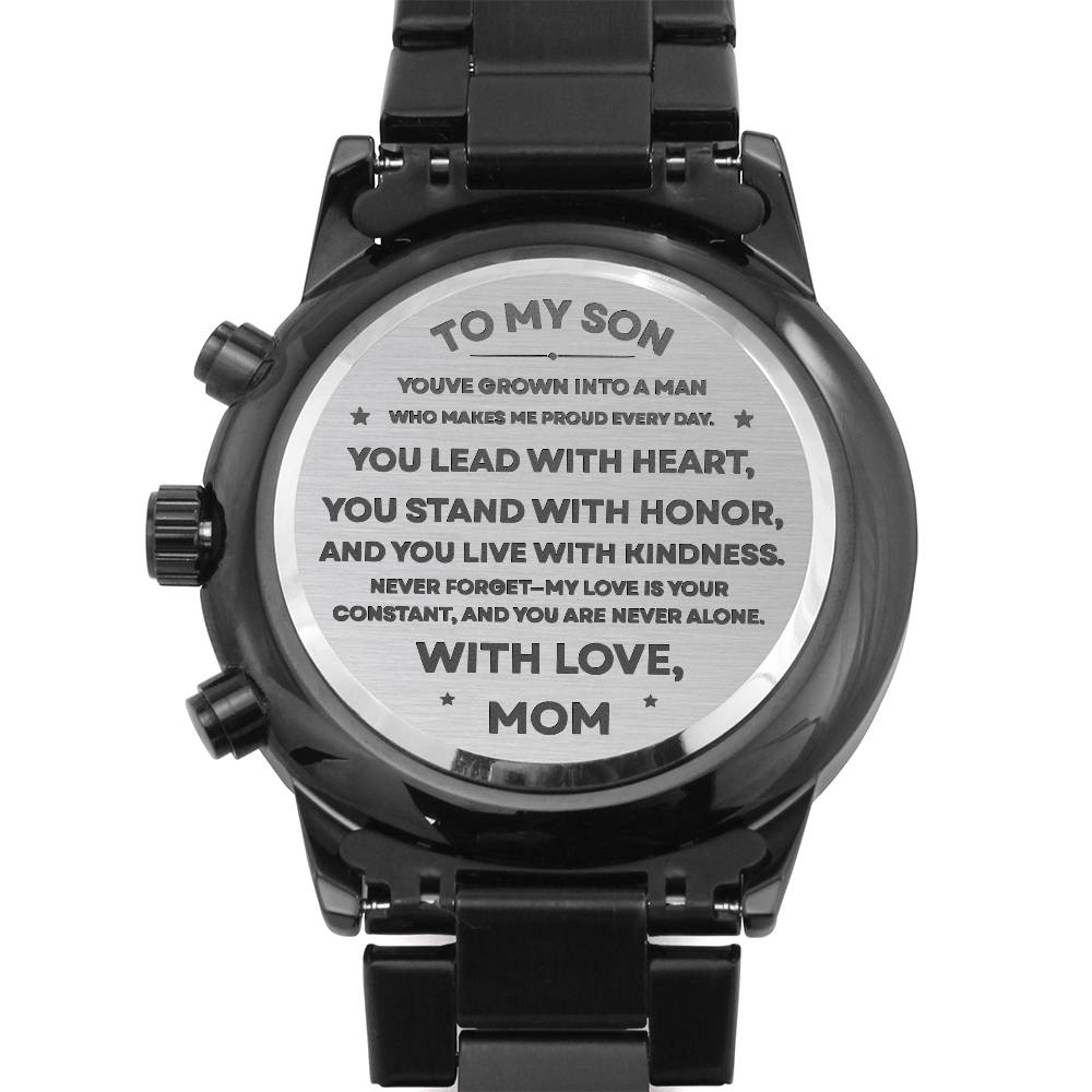 To My Son Engraved Watch from Mom | Keepsake Gift for Birthday, Graduation, or Christmas