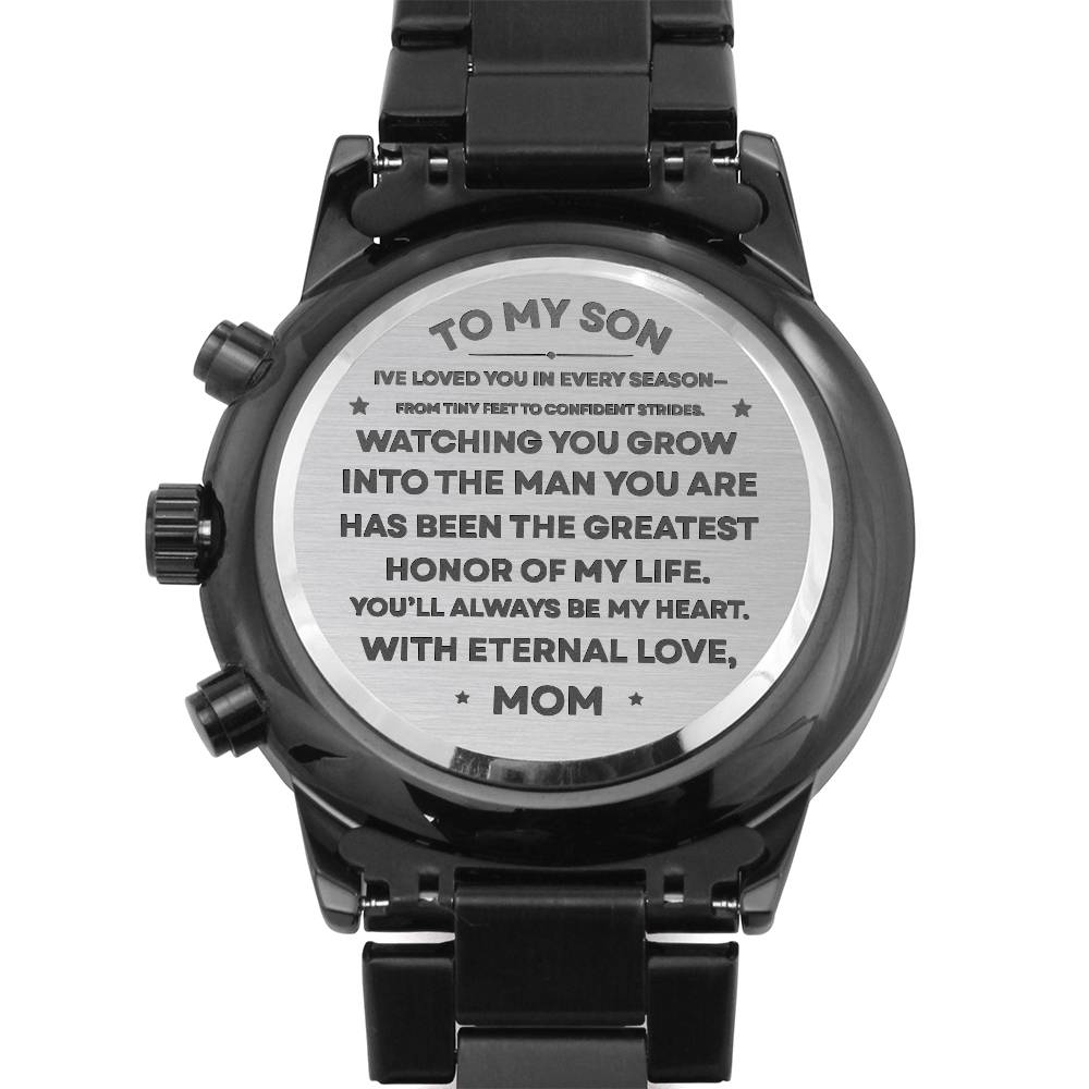 To My Son Engraved Watch from Mom | Keepsake Gift for Birthday, Graduation, or Christmas