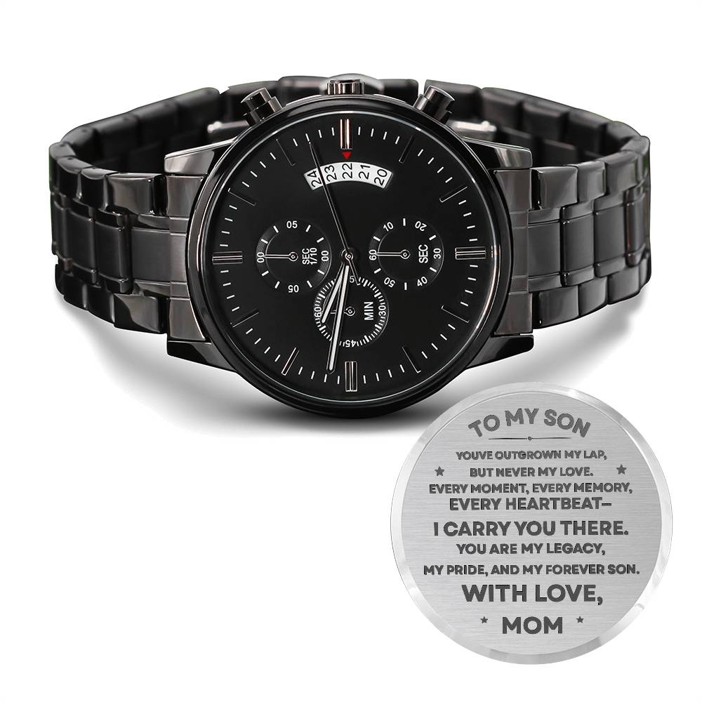 To My Son Engraved Watch from Mom | Keepsake Gift for Birthday, Graduation, or Christmas