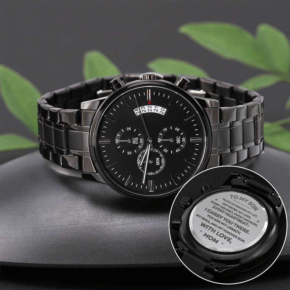 To My Son Engraved Watch from Mom | Keepsake Gift for Birthday, Graduation, or Christmas