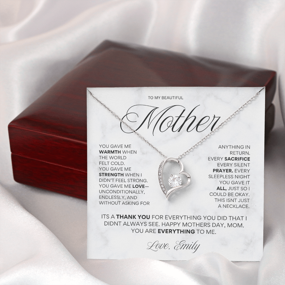 To My Beautiful Mother - “You Are Everything to Me” Heart Necklace Gift for Mom