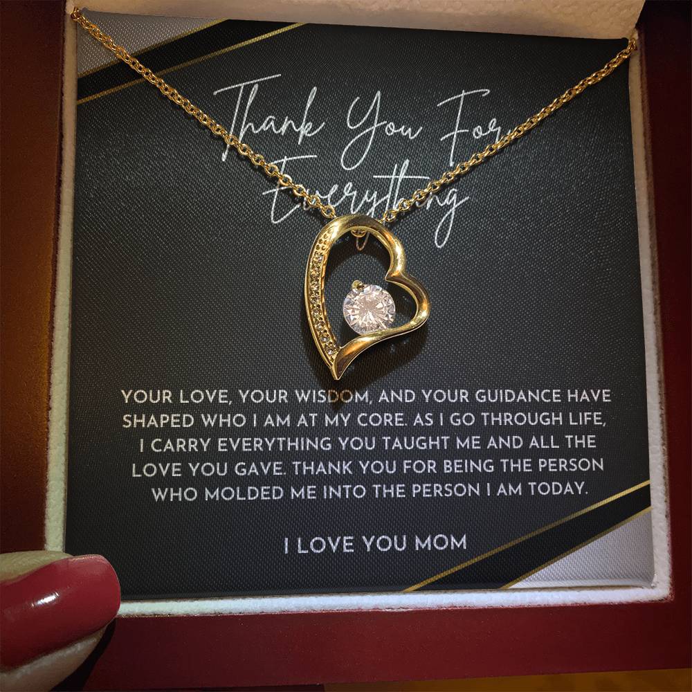 Thank You Mom Heart Necklace Gift | Appreciation Jewelry for Mother from Daughter or Son