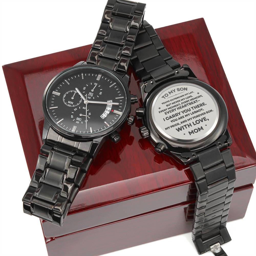To My Son Engraved Watch from Mom | Keepsake Gift for Birthday, Graduation, or Christmas