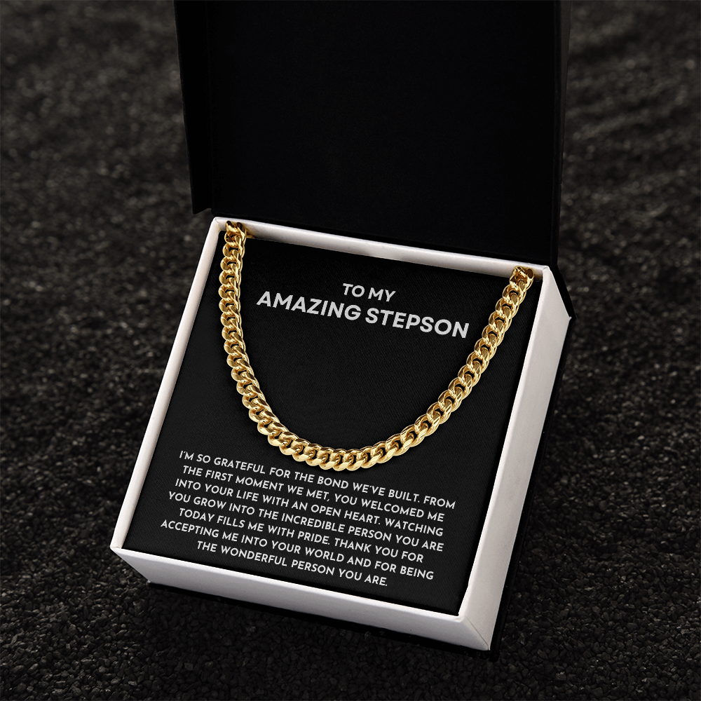 To My Amazing Stepson Cuban Link Chain | Heartfelt Birthday, Christmas, or Bonus Son Keepsake