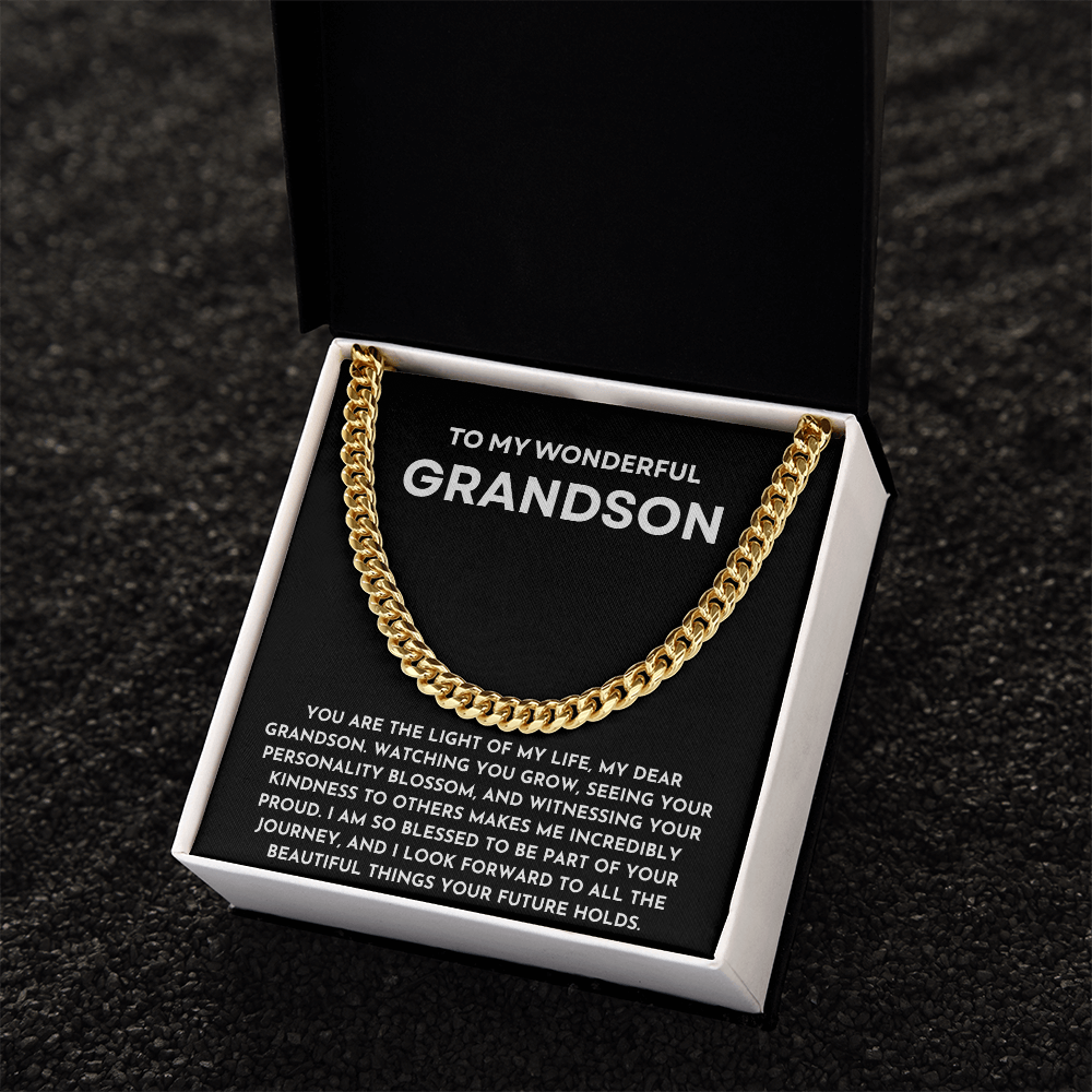 To My Grandson Cuban Link Chain Necklace | Birthday, Christmas, Graduation, or Just Because