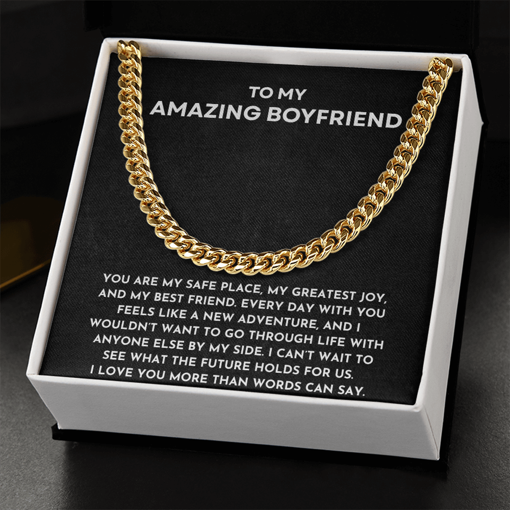 To My Amazing Boyfriend Cuban Link Chain Necklace | Anniversary, Birthday, Valentine's Day Present for Him