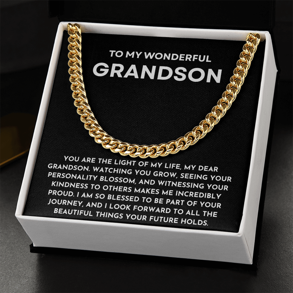 To My Grandson Cuban Link Chain Necklace | Birthday, Christmas, Graduation, or Just Because