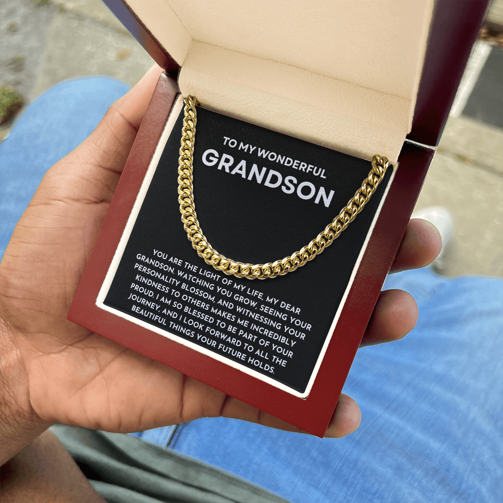 To My Grandson Cuban Link Chain Necklace | Birthday, Christmas, Graduation, or Just Because